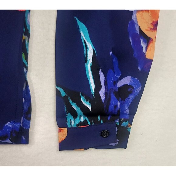 Three Eighty Two XS Navy Floral Long Sleeve Faux Wrap Blouse Vibrant Multicolor - Picture 5 of 9